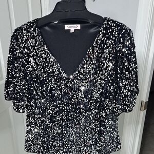 Nanette Lepore Black and Silver Sequin Blouse